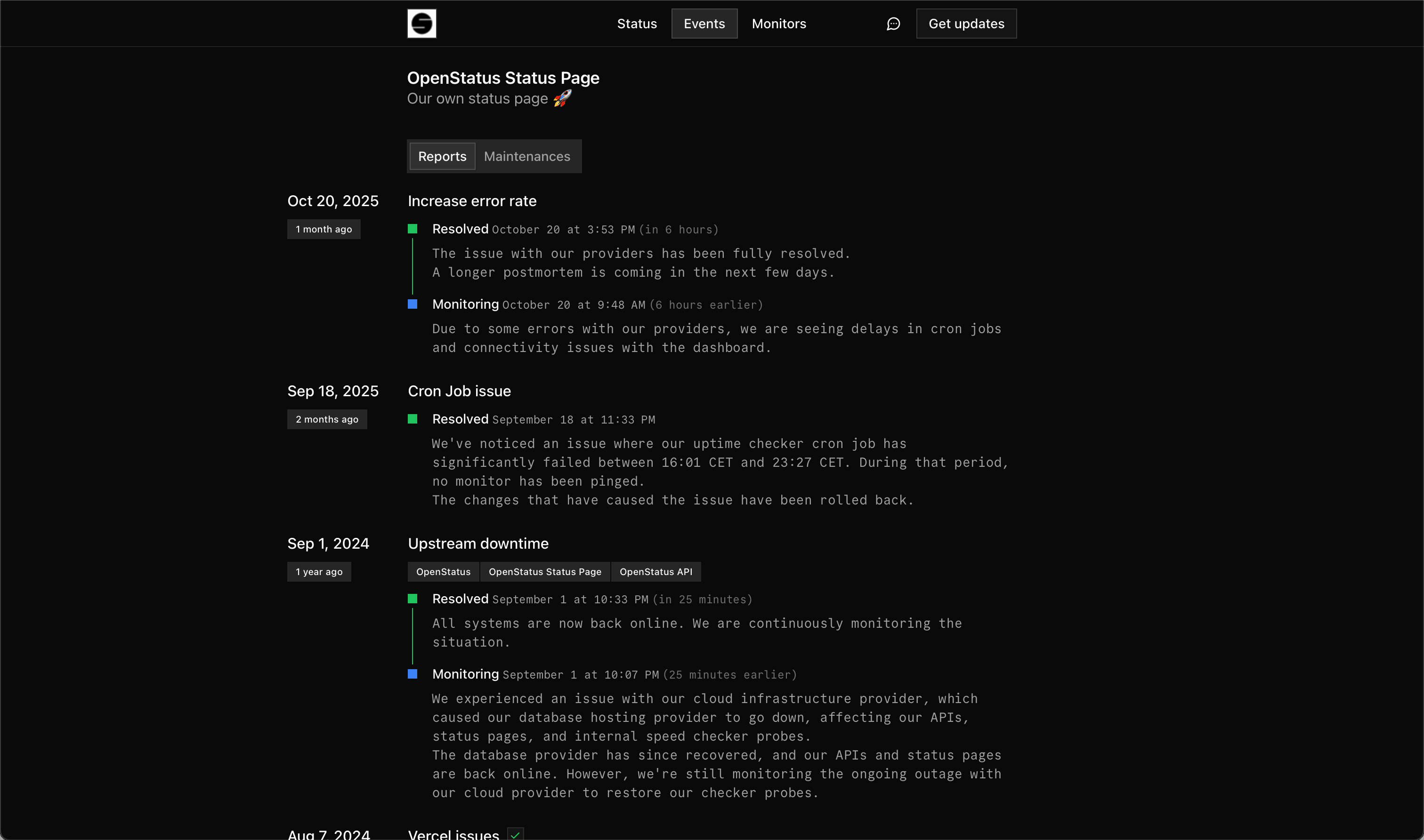 status page events list